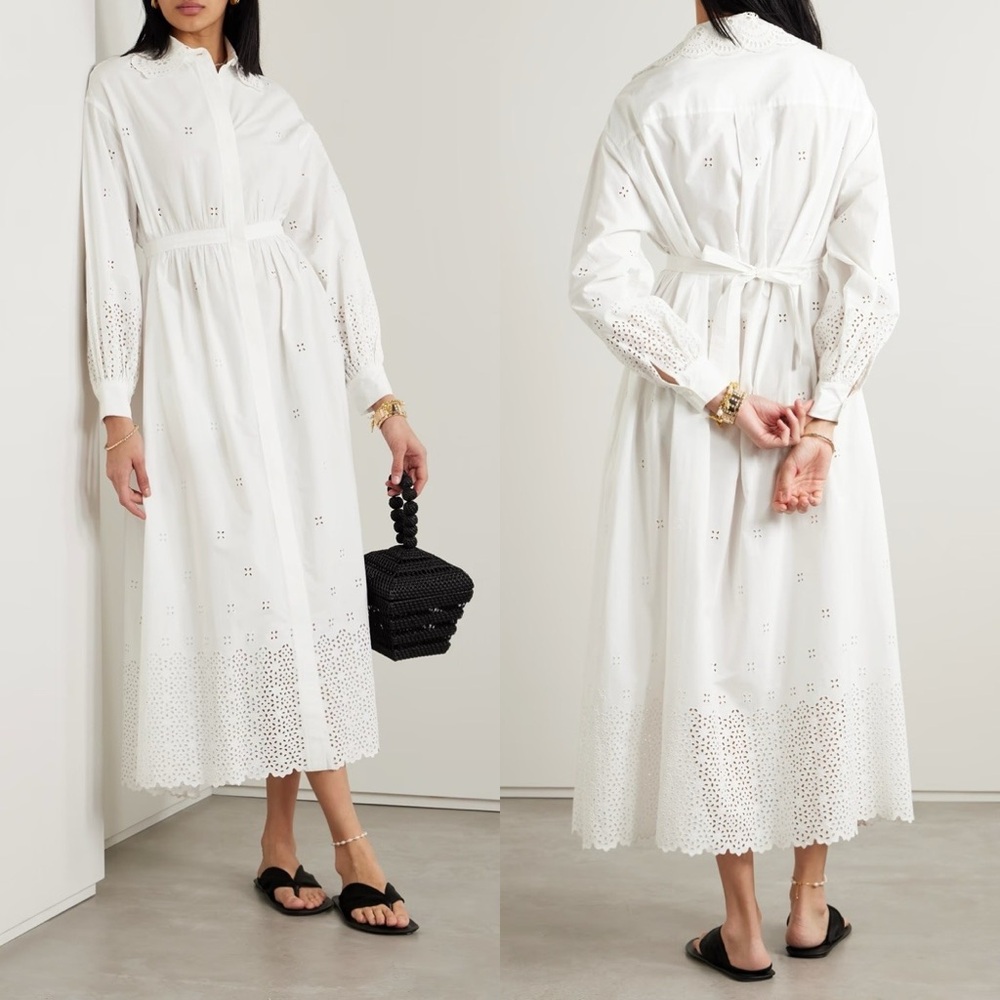 ULLA JOHNSON Adette tie-detailed broderie anglaise eyelet cotton midi dress